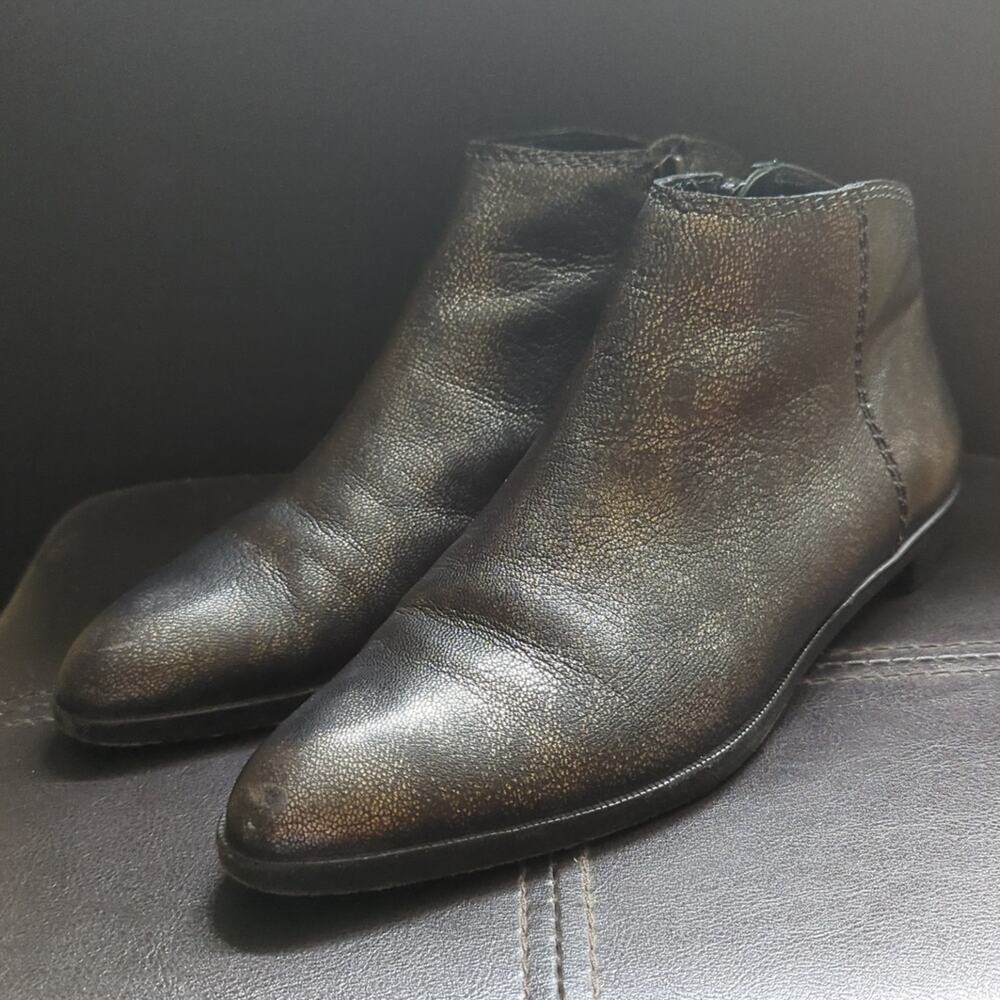 Diane Von Furstenberg Black Metallic Luxurious Leather Comfort Ankle Bootie